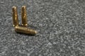 three Tokarev pistol (TT) cartridges on a gray granite background